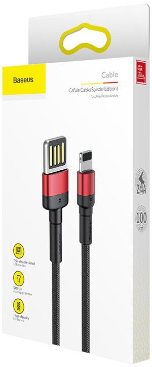 Kabllo BASEUS Cafule, USB-A - Lightning, M/M, 2.4A, 1m, e zezë / kuqe