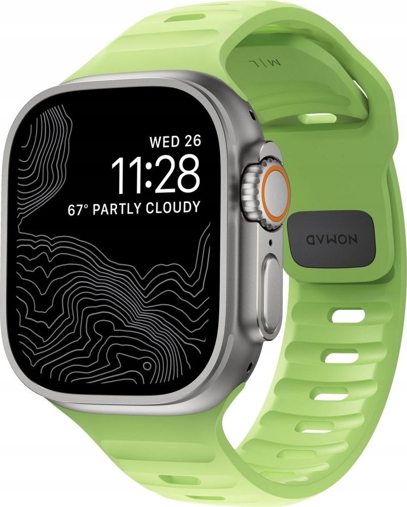 Спортски ремен Nomad Sport Strap Glow 2.0, FKM, компатибилен со Apple Watch 42 44 45 49mm, флуоресцентно зелена