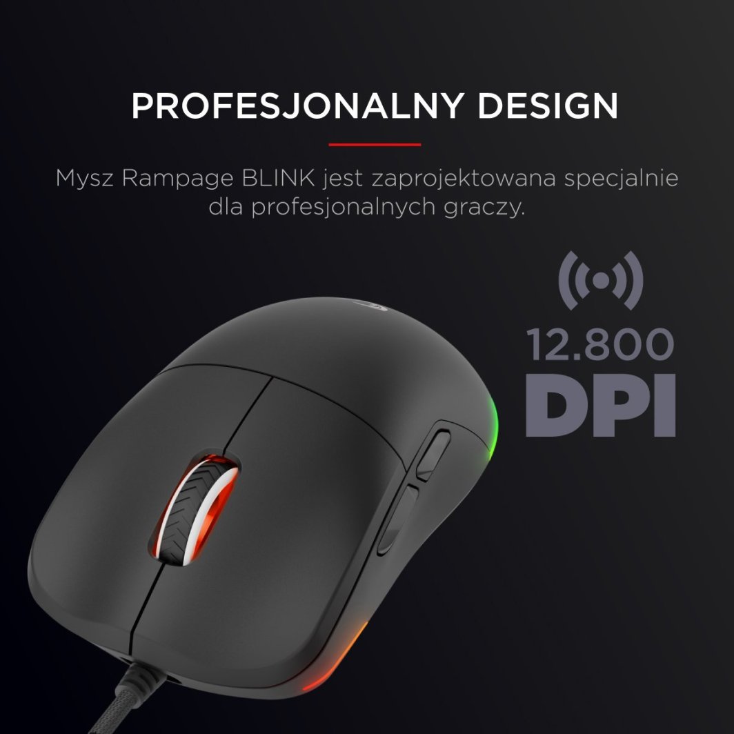 Сет 2 парчиња гејминг глушец Rampage Blink, USB, 12800 DPI, RGB, црн