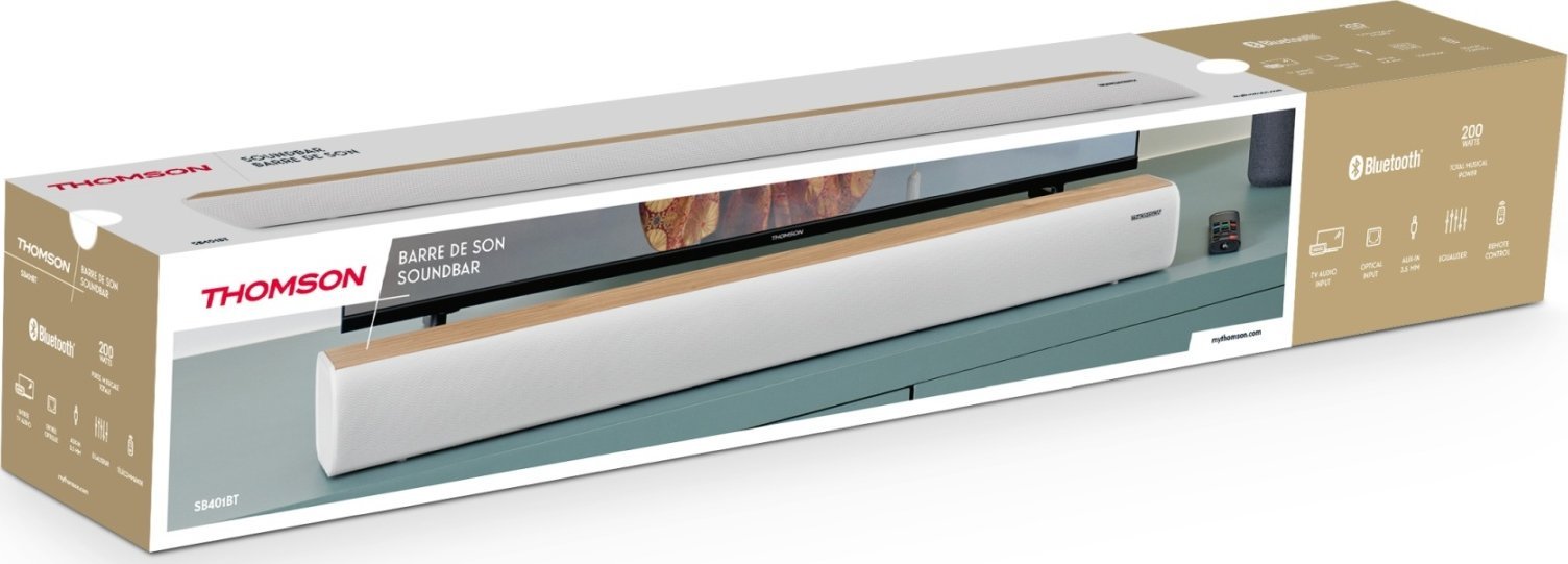 Soundbar Thomson SB401BT, 200W, Bluetooth 5.0, dru e bardhë