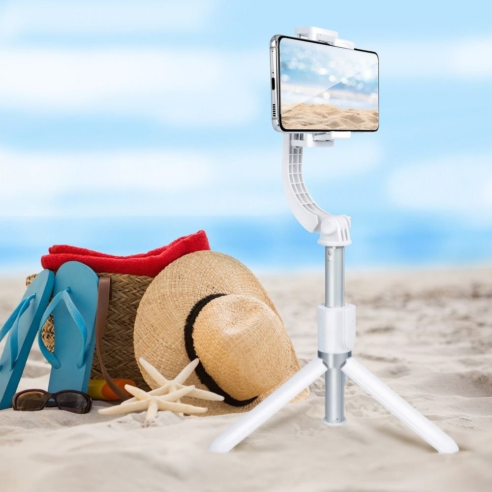 Сет селфи трипод со гимбал стабилизатор и блутут далечински управувач, алуминиум, црн