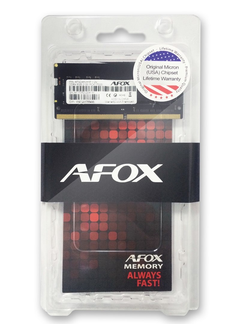 Memorie RAM Afox, 8GB, DDR4, 3200MHz, SODIMM, e zezë