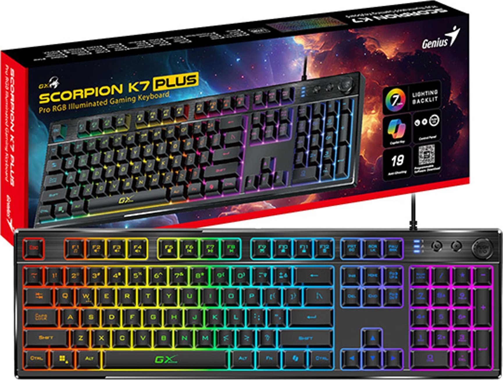 Tastierë gaming Genius GX Scorpion K7 Plus, USB, ndriçim LED, e zezë