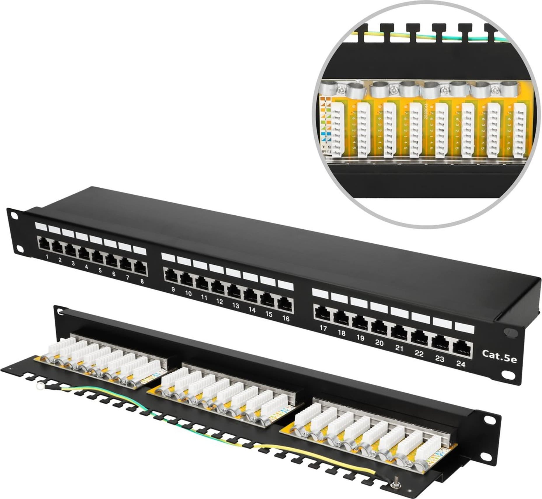 Patch panel Extralink CAT5E STP V2, 24 porta, 1U, i zi