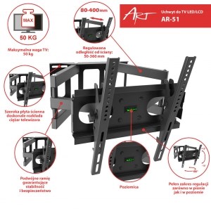 Mbajtëse muri për TV AR-51, 23-60", 50kg, e zezë 