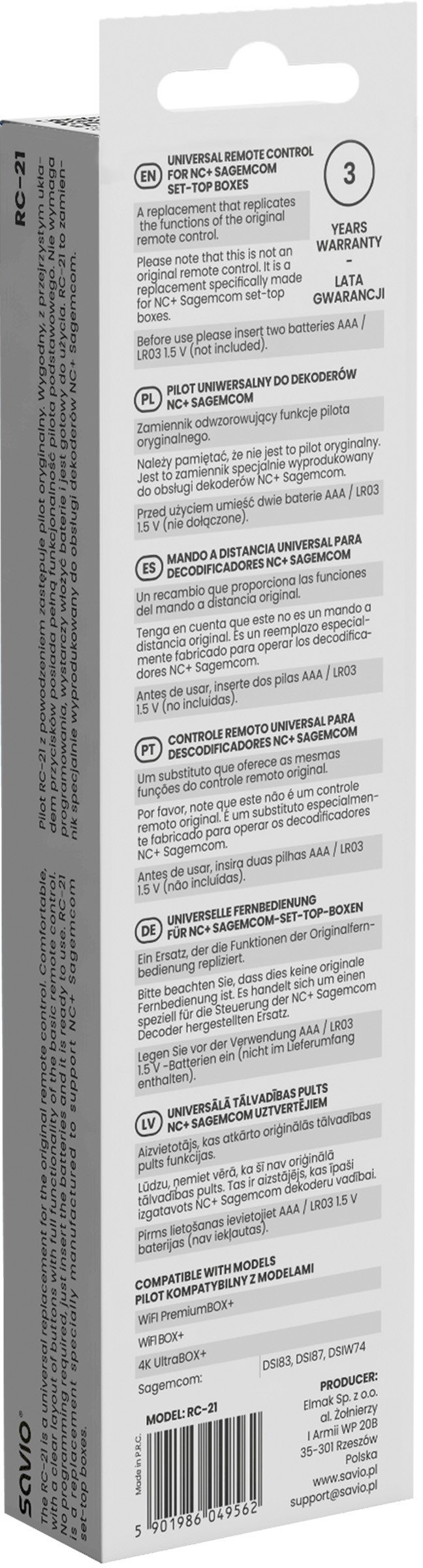 Telekomandë Savio RC-21, për dekoderë NC Plus Sagemcom, infra të kuqe, e zezë