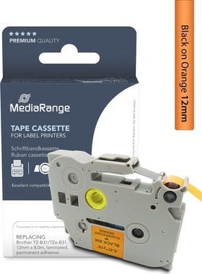 Лента за етикетирање MediaRange MRBTZB31, 12mm 8m, црн текст