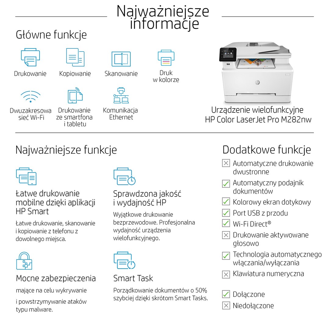Printer HP Color LaserJet Pro MFP M282nw, 600x600 DPI, 21 ppm, A4, i bardhë