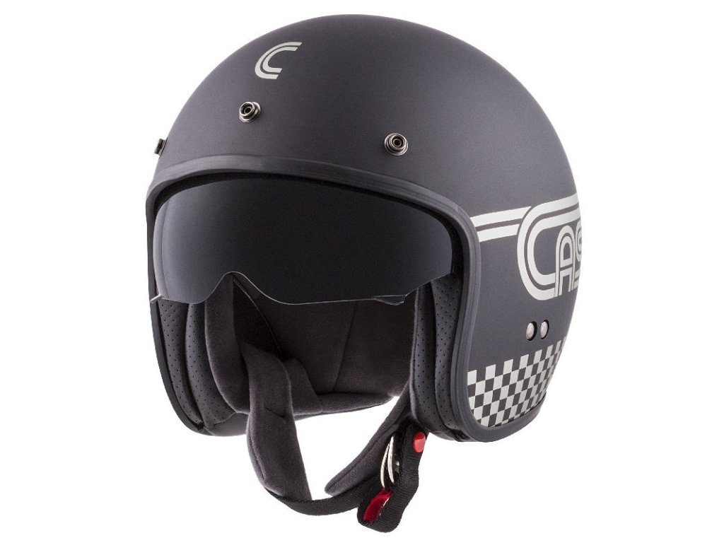 Мото кацига Cassida Oxygen Rondo, поликарбонат, визир за сонце, црна мат со сребрена