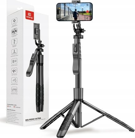 Selfie tripod Crong SelfieGo Ultra, Bluetooth, alumin, i zi