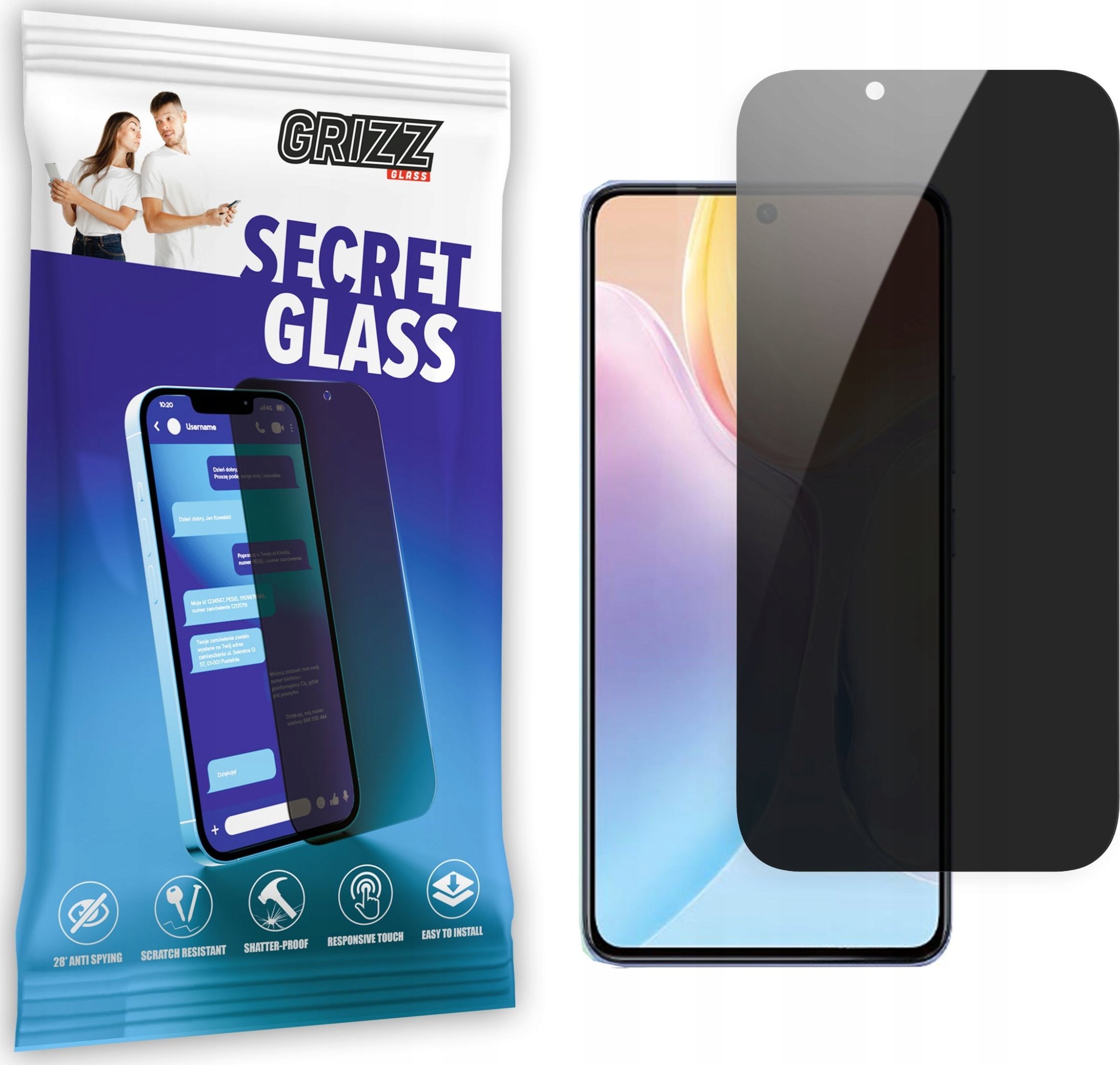 Xham mbrojtës privatësie Grizz SecretGlass për Vivo X70 Pro Plus, 9H, transparencë e errët