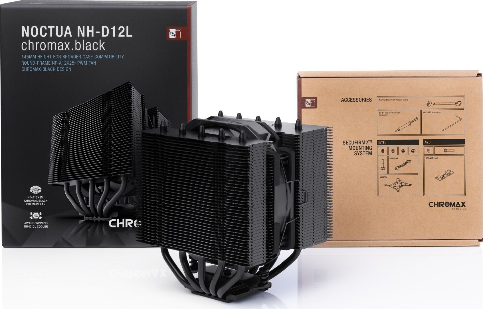 Ftohës CPU Noctua NH-D12L chromax.black, ajër, 120mm, i zi