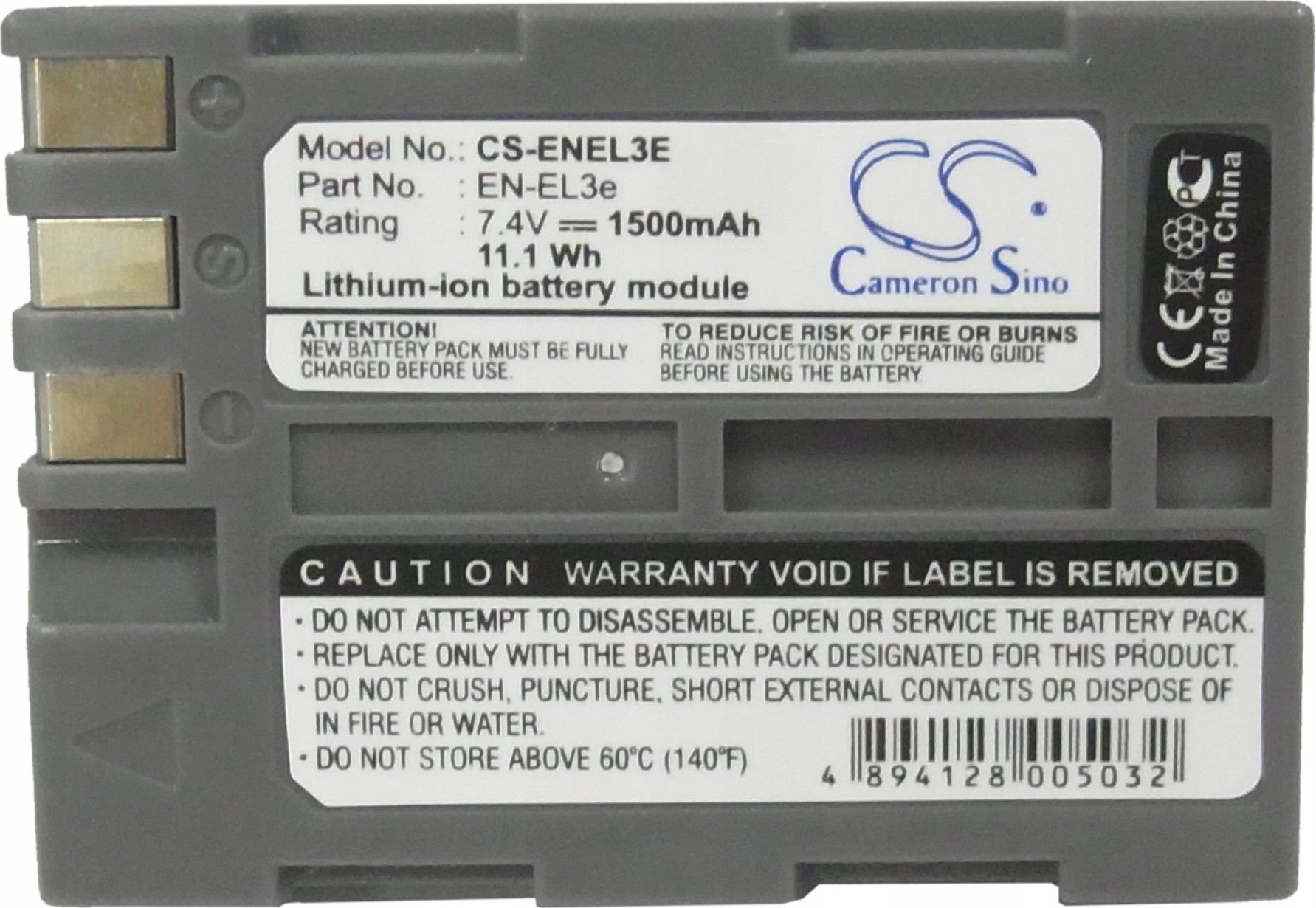 Bateri për aparat Nikon Cameron Sino CS-ENEL3E, 1500mAh, Li-ion, gri