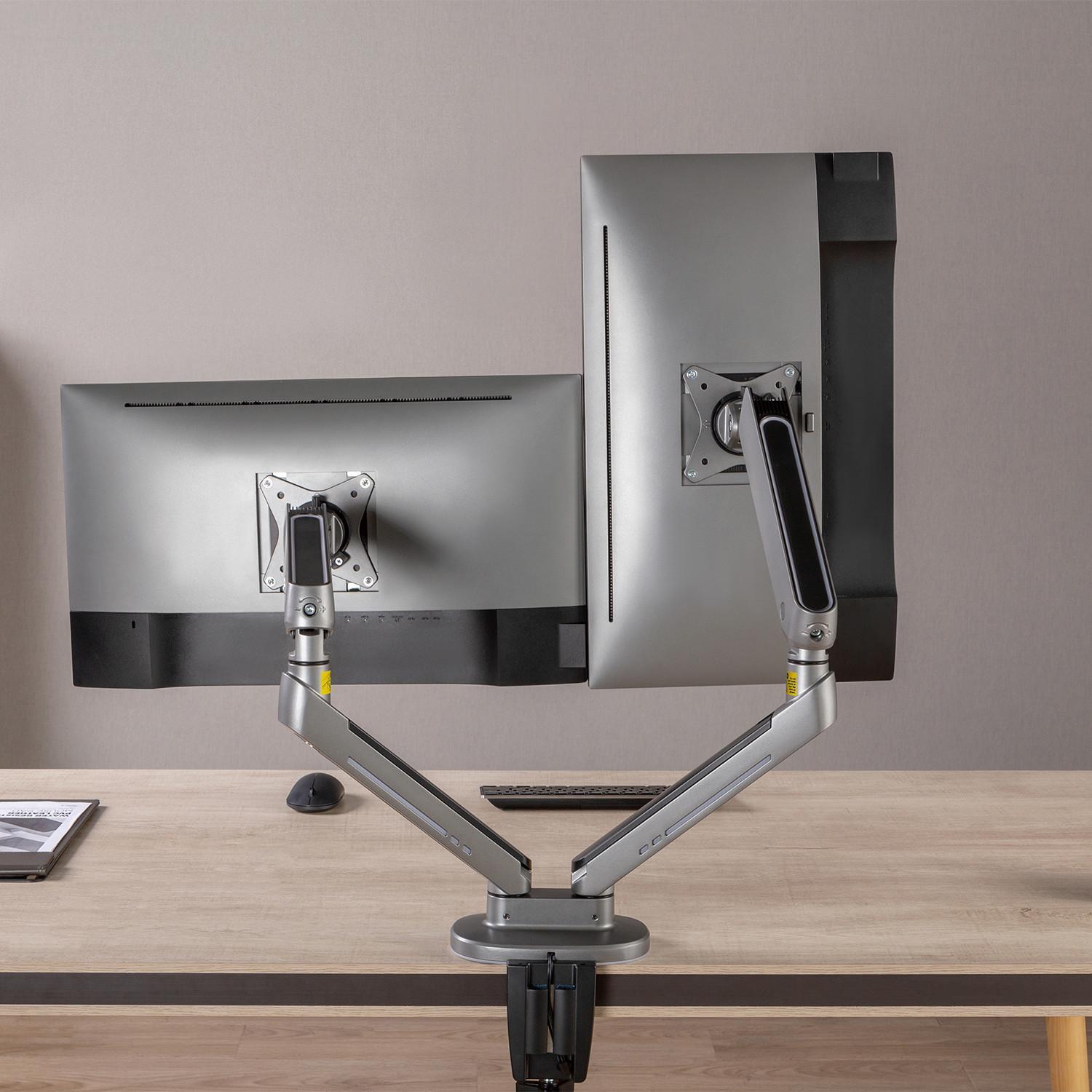 Krah tavoline NanoRS RS166, për 2 monitorë 17"-32", me ndriçim LED RGB, i zi