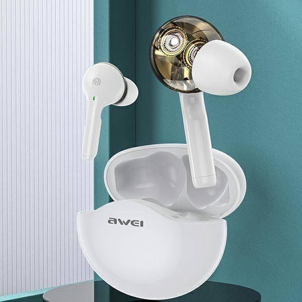 Безжични слушалки Awei T12, TWS, блутут, бели