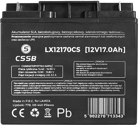 Bateri me xhel CSSB 12V 17Ah, e ripërtëritshme, e zezë