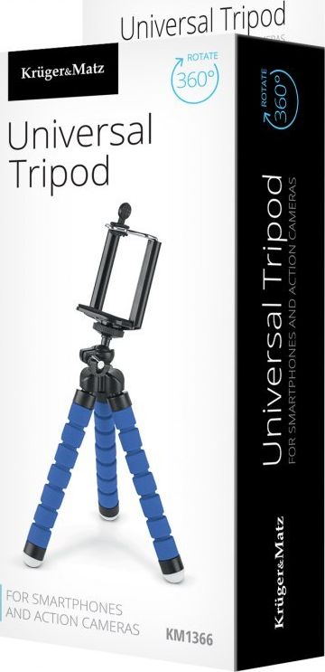 Трипод за телефон и камера Kruger&amp;Matz KM1366, флексибилни нозе, до 700g, црн