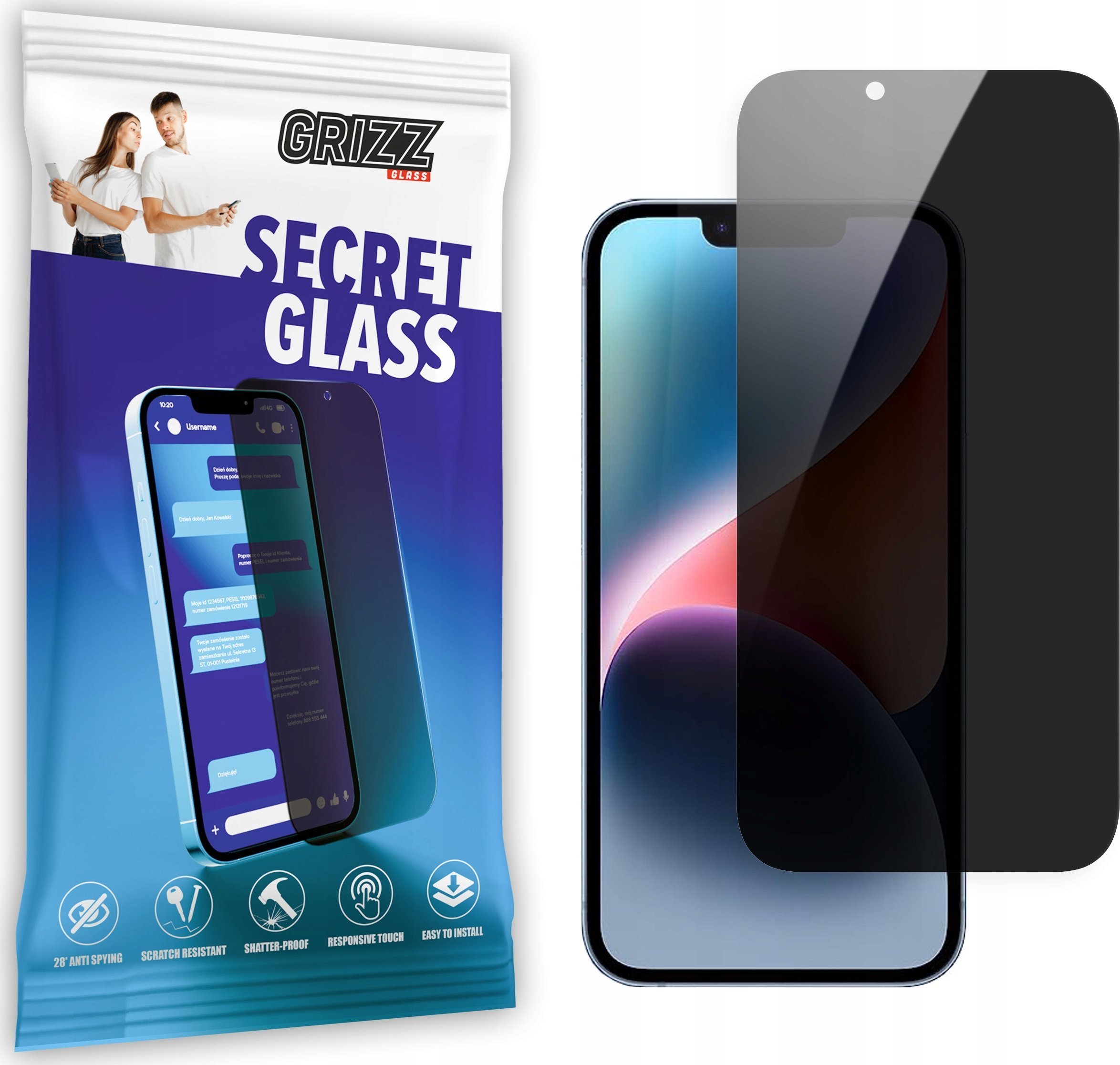 Заштита за екран GrizzGlass SecretGlass за Apple iPhone 14, Privacy Glass, проѕирна