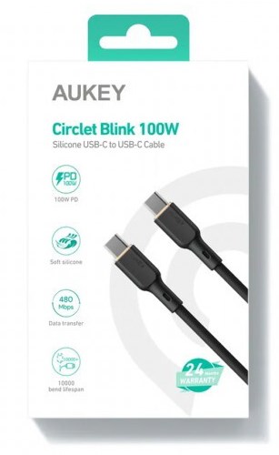 Kabllo Aukey, USB C / USB C, 1.8 m, e zezë