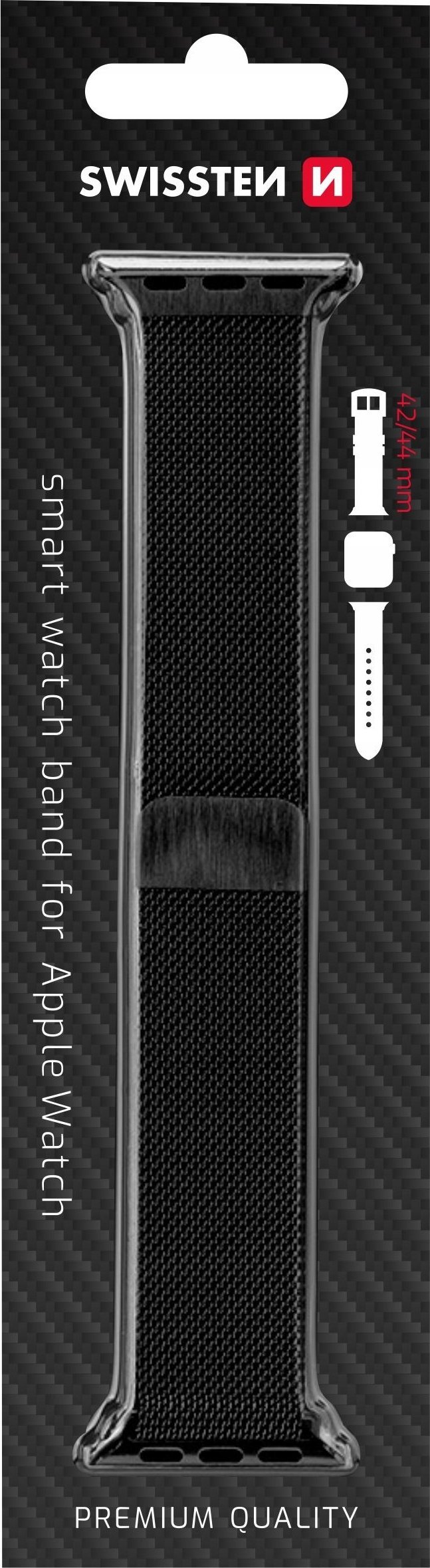 Rrip metalik Swissten Mesh për Apple Watch, 42–44 mm, i zi