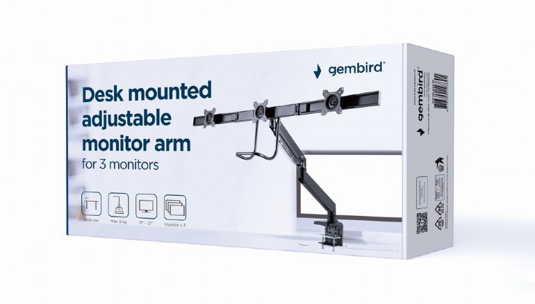 Mbajtëse monitori Gembird MA-DA3-03, 27", 18 kg, e zezë