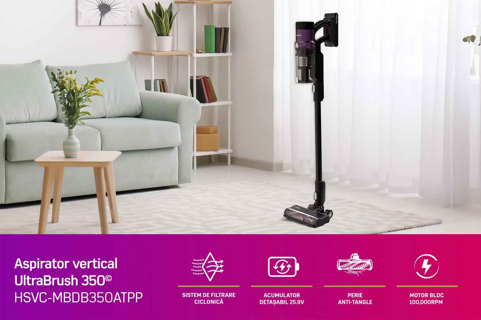 Fshesë me korrent pa kabllo HEINNER Ultrabrush 350 HSVC-MBDB350ATPP, 350W, 60 min autonomie, e zezë lejla