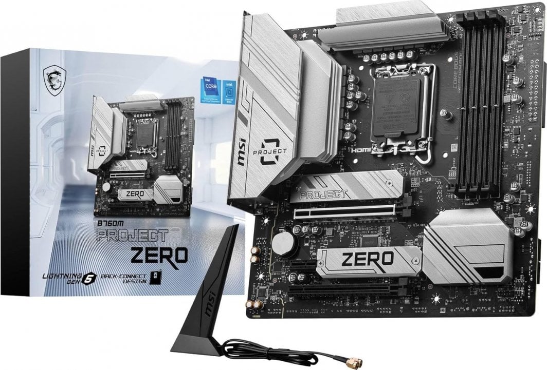 Plakë amë MSI B760M PROJECT ZERO, LGA 1700, DDR5, PCIe 5.0, 2.5Gbps LAN, Wi-Fi 6E, e bardhë/argjend