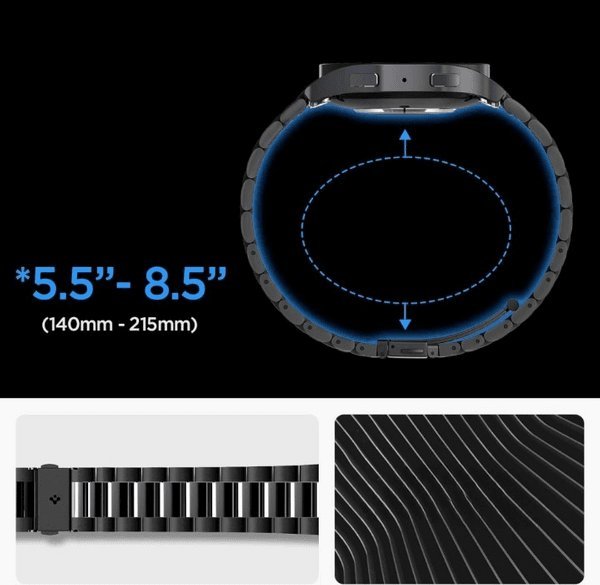 Rrip ore Spigen Modern Fit 316L, për Galaxy Watch 6 44mm, metalik, i zi