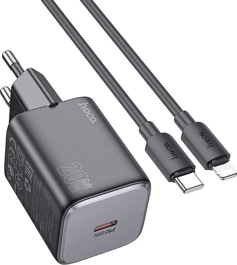 Karikues muri Hoco N40, 20W PD QC3.0, USB C me kabllo USB C në Lightning, i zi
