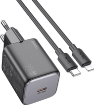 Ѕиден полнач Hoco N40, 20W PD QC3.0, USB C со кабел USB C во Lightning, црн