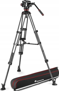 Trekëmbësh profesional video Manfrotto 504X CF Twin MS, fibër karboni, me kokë fluid, i zi