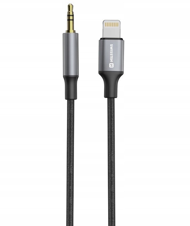 Kabëll audio Swissten Textile, Lightning në 3.5 mm jack, 1.5 m, i zi