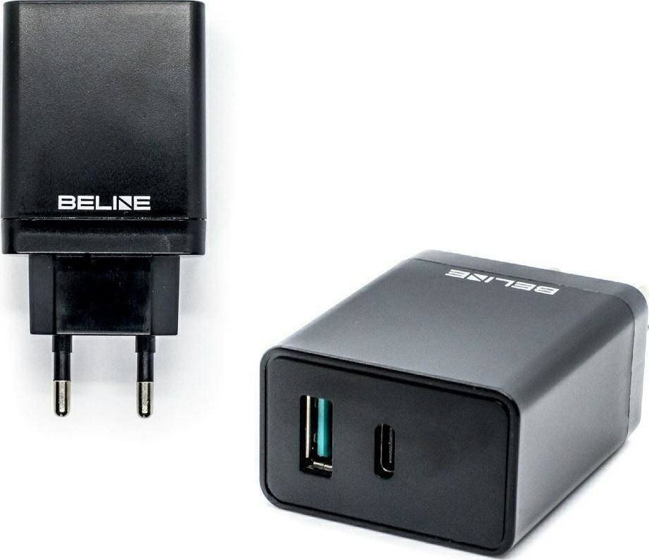 Kokë adapteri Beline, 1xUSB dhe 1xUSB-C 5A, 18W, i zi