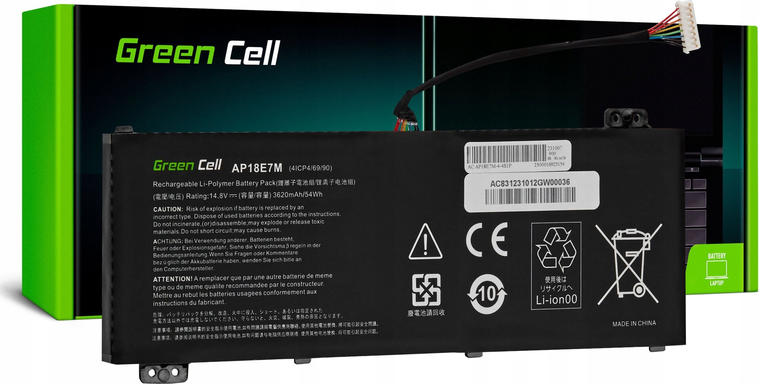 Bateri laptopi Green Cell GC-AC83, 14.8V, 3620mAh, për Acer Nitro 5
