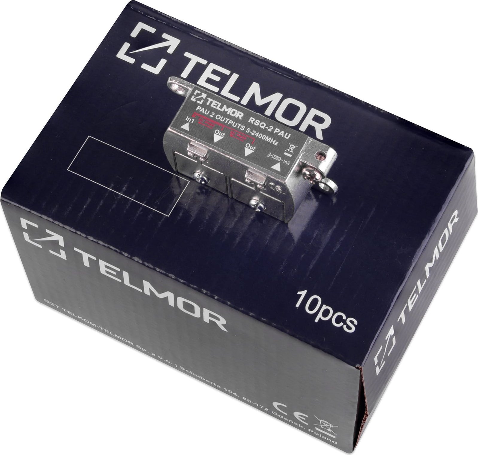 Разделувач на сигнал Telmor RSQ-2 PAU, 1 во 2 излези, до 2400 MHz, метален