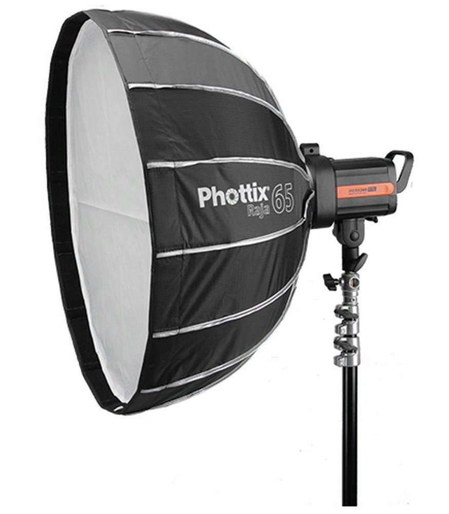 Softbox fotografik Phottix Raja 65cm, palosje e shpejtë, me grid, i zi