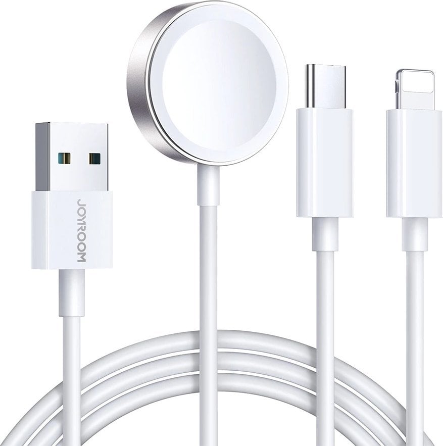 Kabllo karikimi 3 në 1 Joyroom S IW008, USB A në Lightning USB C dhe Apple Watch, 3.5A, gri