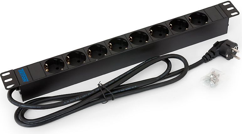 Shirit rryme për rack Triton RAB-PD-X02-A1, 8 dalje DIN, 1U 19", kabllo 2m, i zi