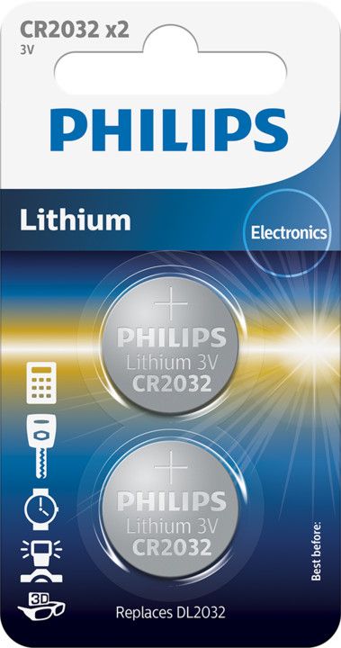 Bateri Philips CR2032, 210 mAh, 2 copë