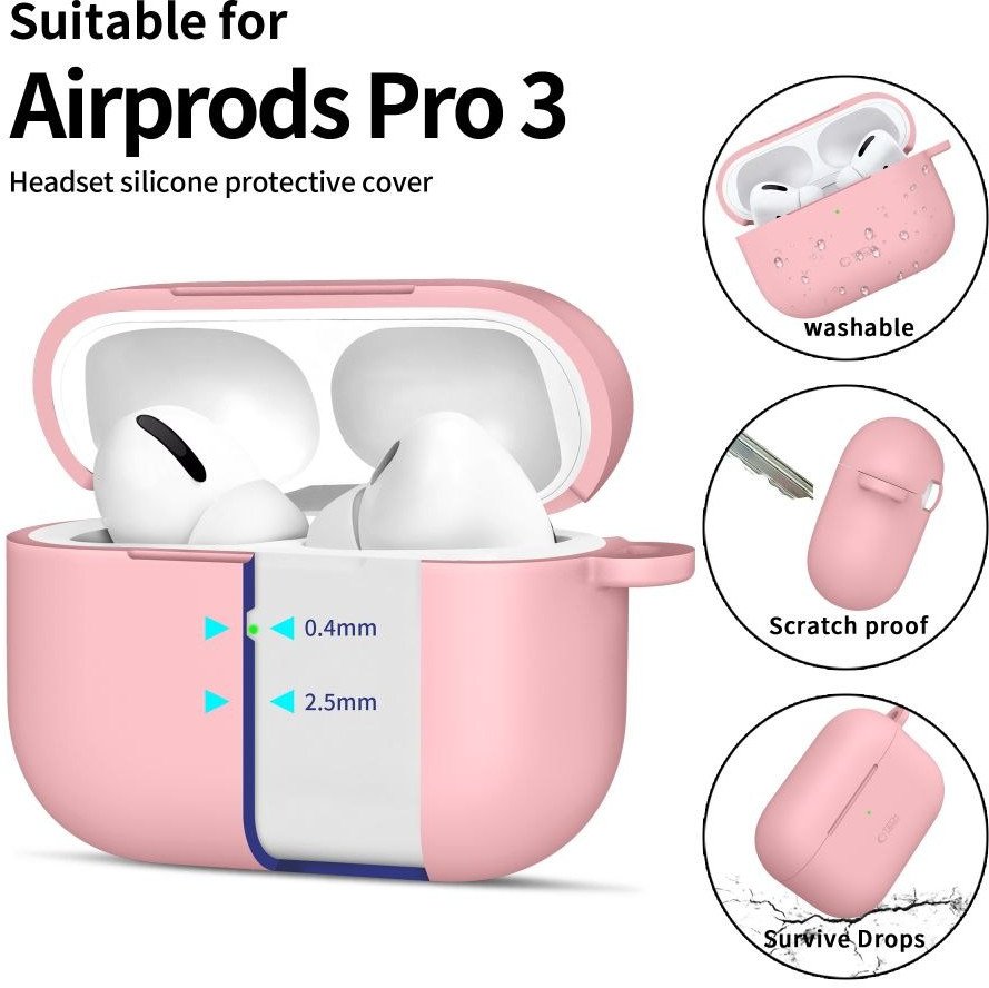 Kuti mbrojtëse Tech-Protect për Apple AirPods Pro 3, silikon, me karabinë, rozë