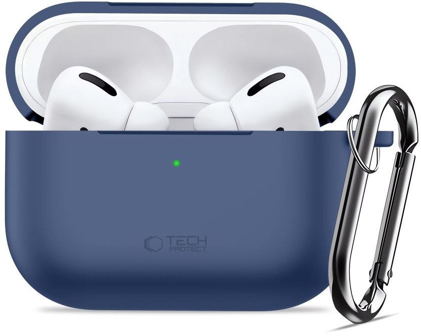 Mbulesë silikoni Tech-Protect për Apple AirPods Pro 3, me karabinë, blu navy