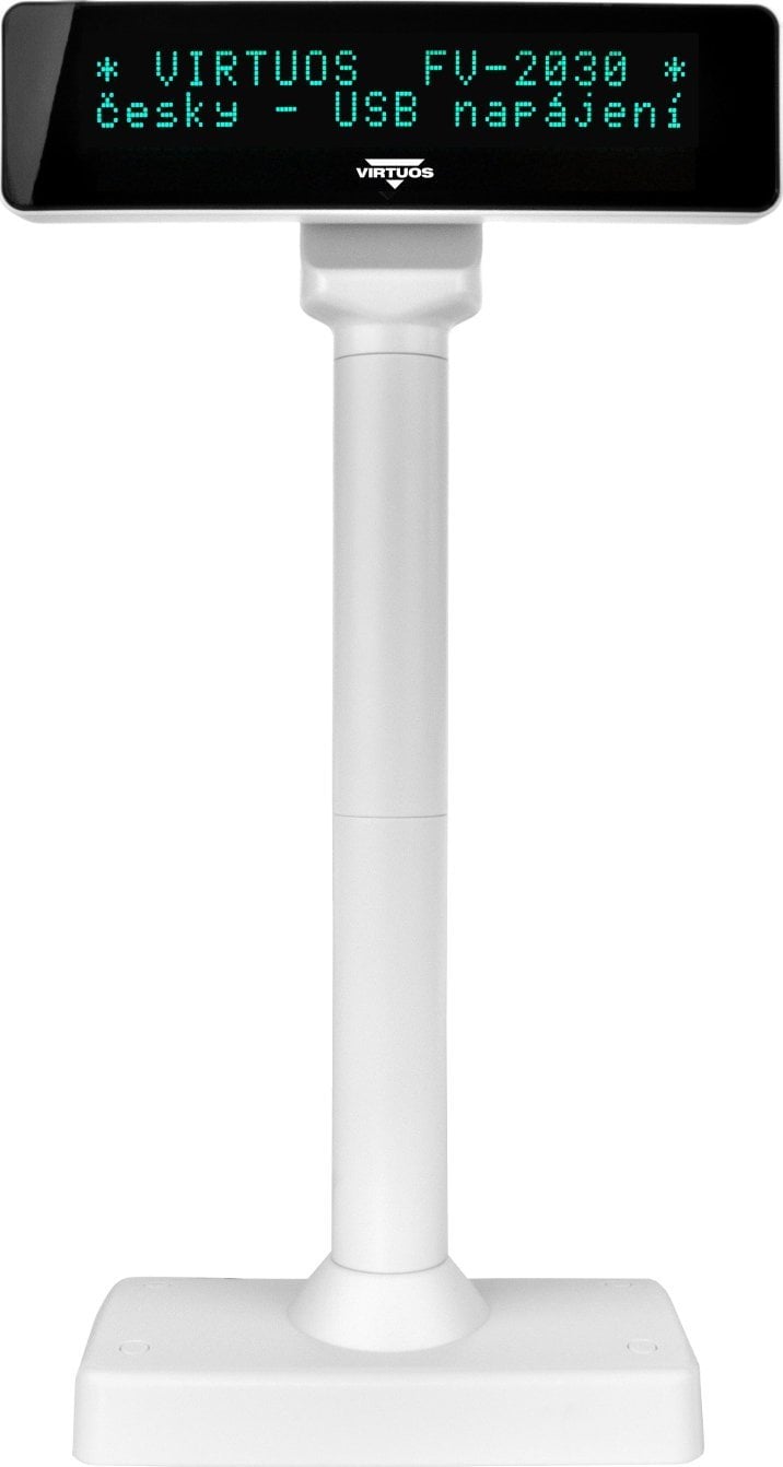 Екран за клиенти Virtuos VFD FV-2030W, 2 реда, потрошувачка 2.5W, бел