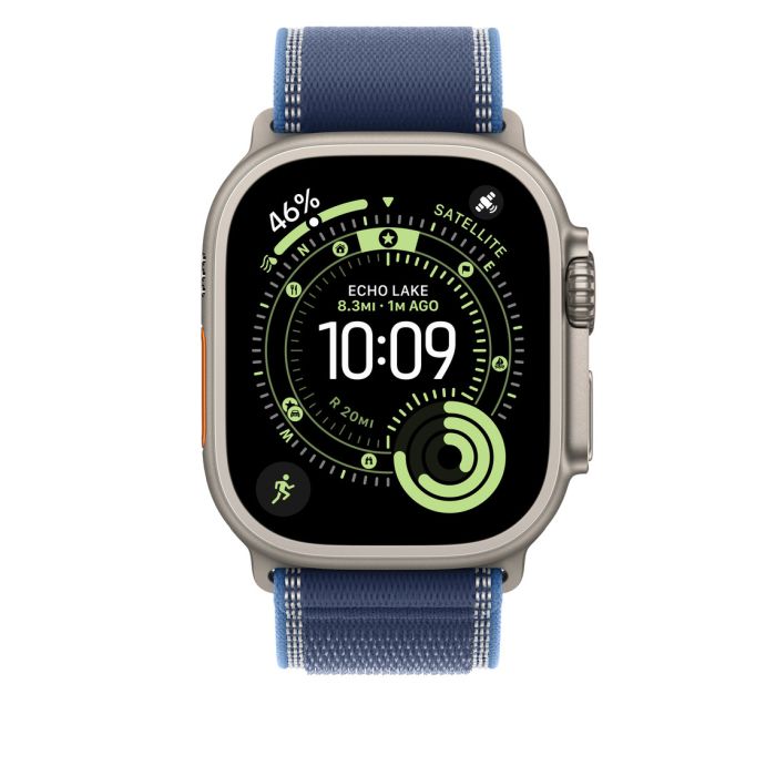 Apple Watch 49mm Loop, Blue/Bright Blue Trail Loop, S/M, Natural Titanium Finish