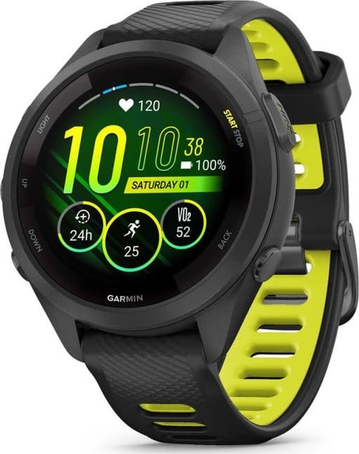 Orë sportive Garmin Forerunner 265S, 1.1", GPS, e zezë me të verdhë