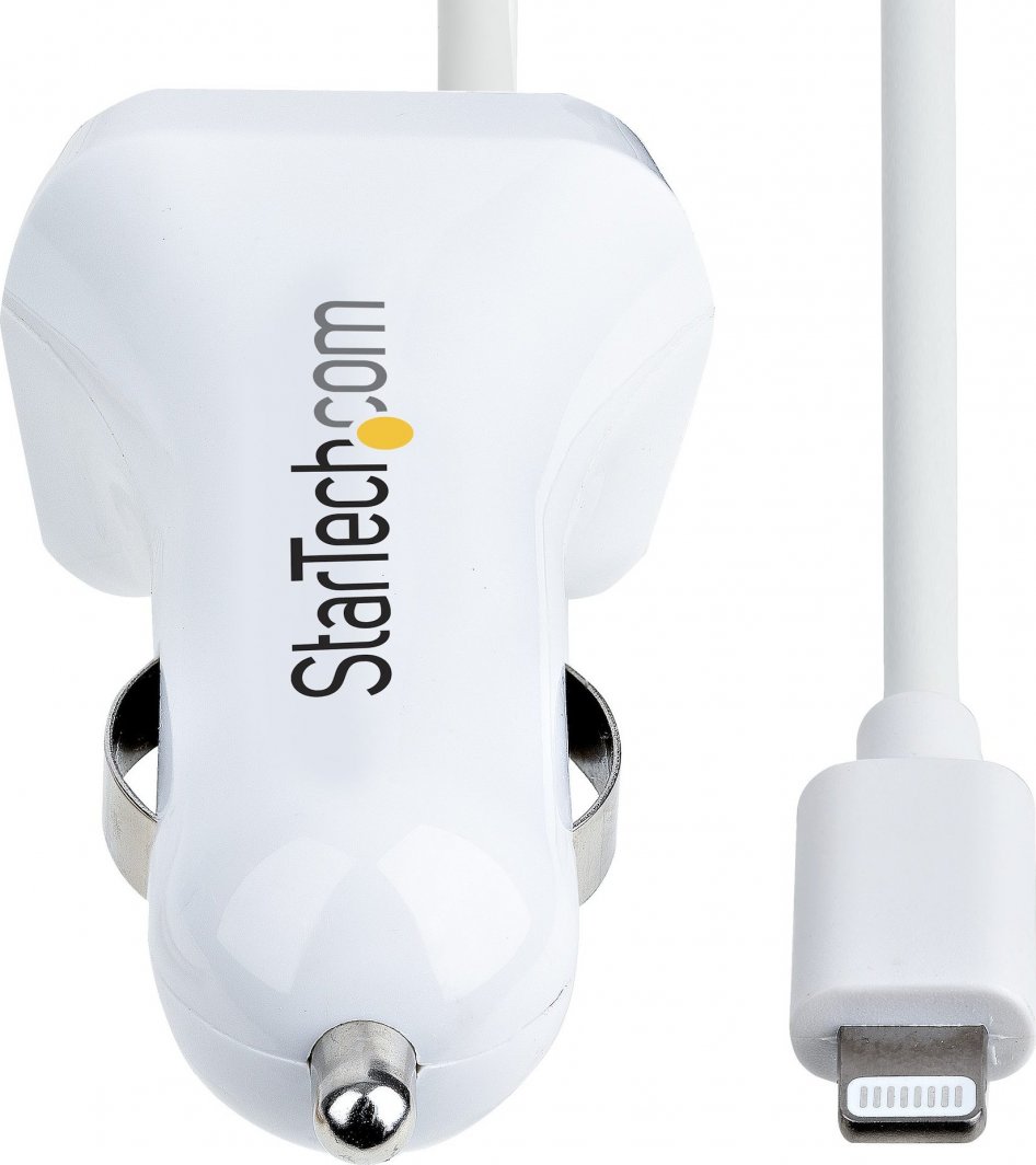 Полнач за автомобил StarTech.com, Lightning 1m, 12W, 2 USB порти, бел