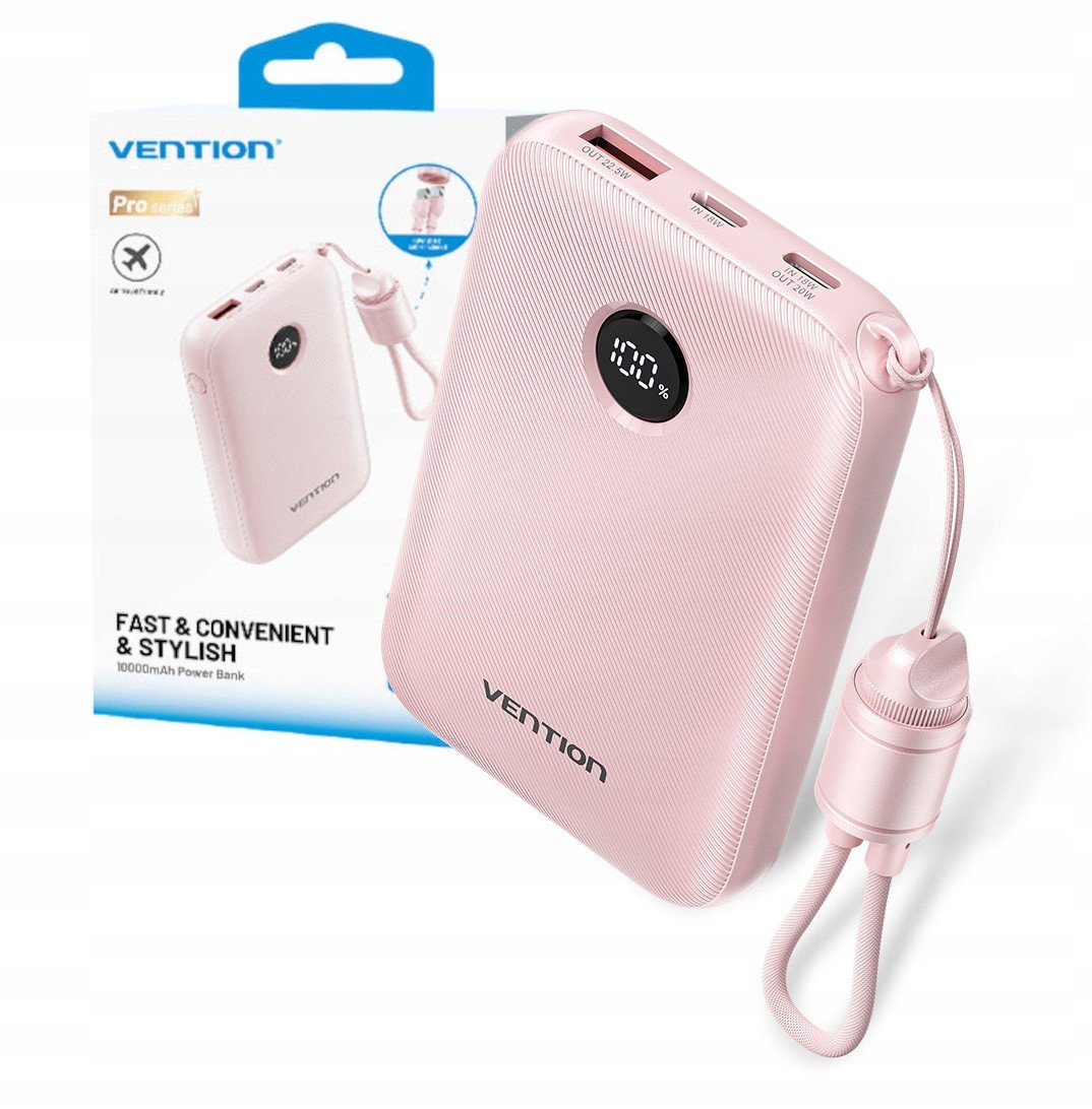 Powerbank Vention FKAP0 C, 10000mAh, 22.5W, rozë