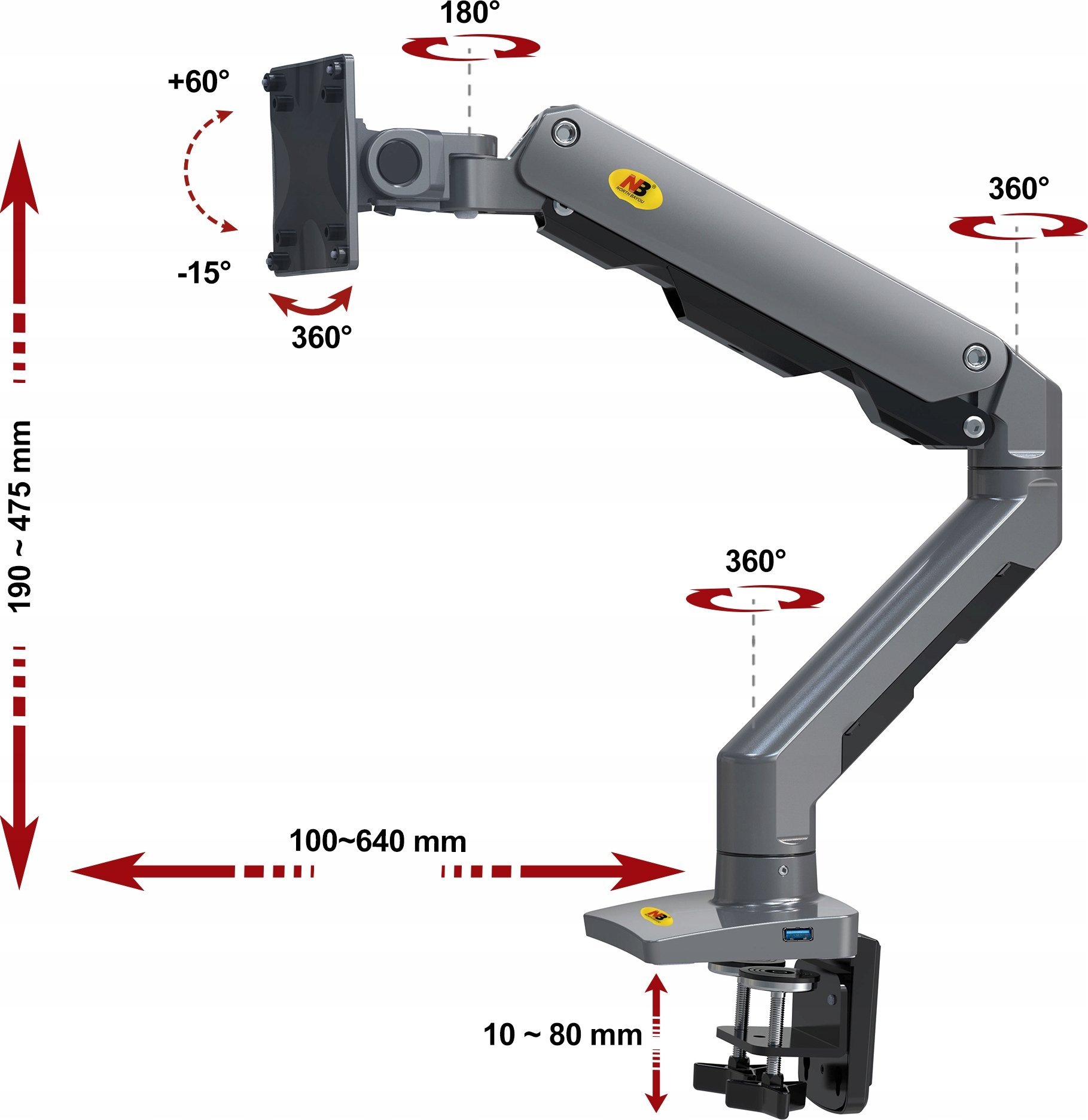 Krah monitori Northbayou G60, 27-45", deri 16 kg, gri mat