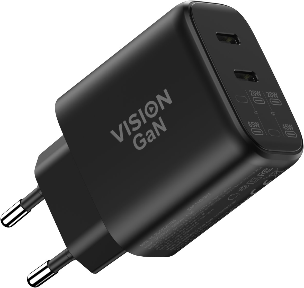 Karikues muri Vision TC-PUSBCEU/65, 65W GaN, 2x USB C, i zi