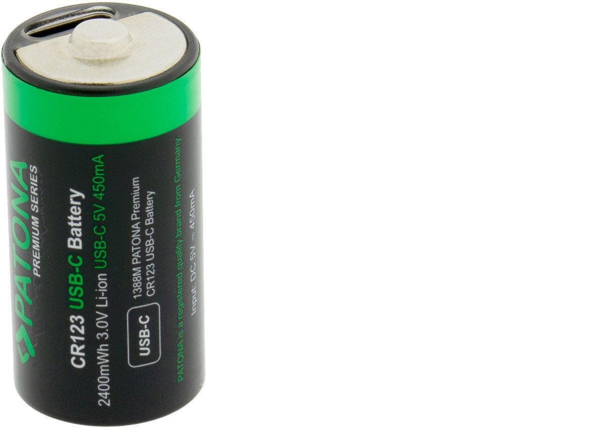 Bateri të rikarikueshme Patona Premium CR123A, set 4 copë, 2400mWh 3.0V, me kabllo USB-C