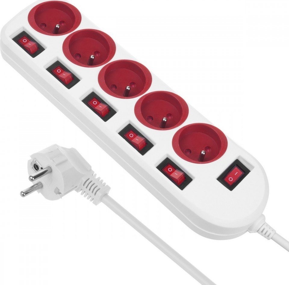 Електричен продолжен кабел Maclean MCE204, 5 приклучници, кабел 1.5 m, бел